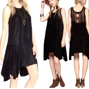 Free People Make it Count Black Lace Sleeveless asymmetrical boho Swing Dress